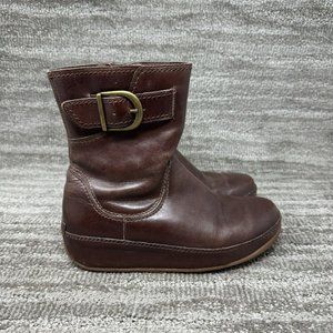 FitFlop Hooper Side Zip Ankle Boots Womens US 8 162-193 Leather Brown Buckle